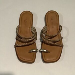 NWOB MARELLA Rhinestone AccentRose Gold Leather Sandals Sz 7